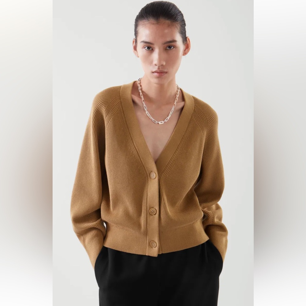 COS Ribbed Knit Cardigan Light Brown